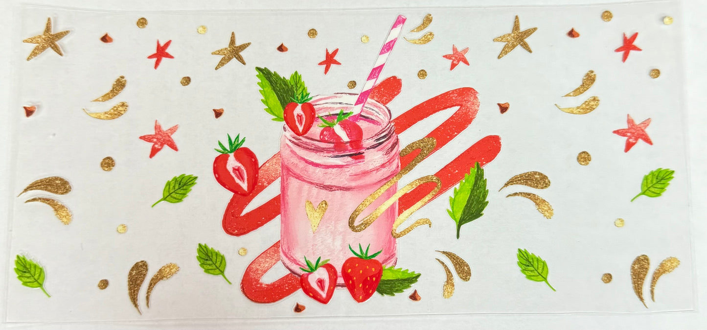 C581- (1PC) STRAWBERRY SHAKE 16OZ UV DTF Transfer Wrap/Sticker for Cup/Tumbler