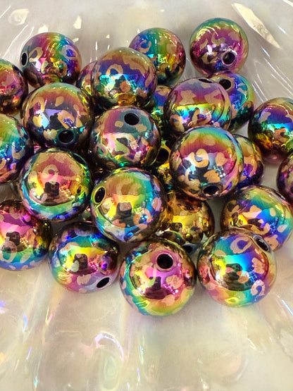 B4- (10PCS) 16mm Black UVAB Leopard print Bubblegum Acrylic Beads for DIY