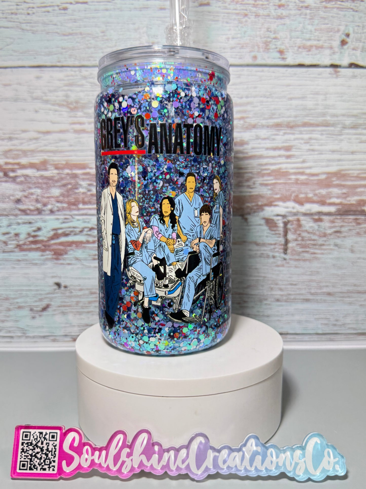 (1)- Ready To Ship Grey’s Anatomy/Medical Design 16OZ ACRYLIC Snow Globe Tumbler