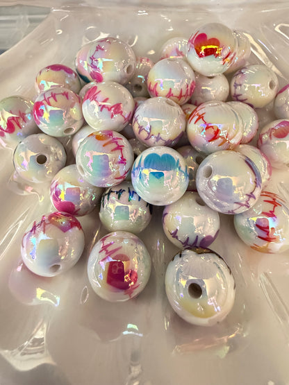 B3- (10PCS) 16mm White UVAB w/Multicolor Heart rate Bubblegum Mixed Acrylic Beads for DIY
