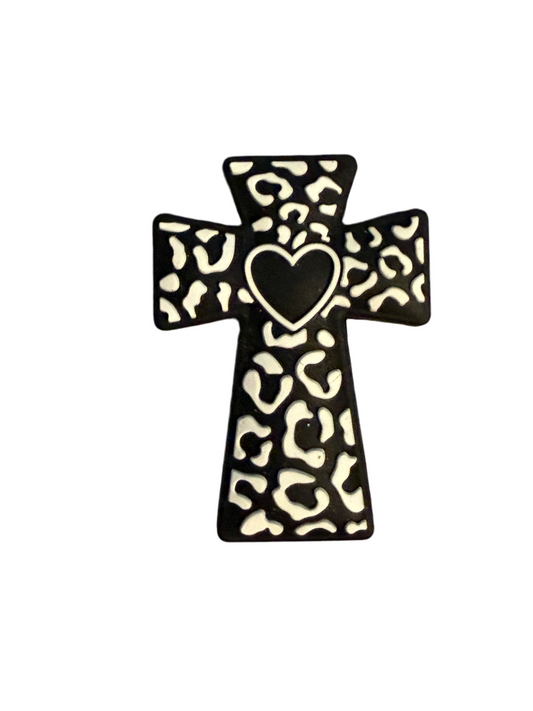 F/R21- (1)PC 1.5" White/Black Leopard Print W/Heart Focal Bead for DIY Keychains, Wristlets, Cup Charms, Car Charms ETC