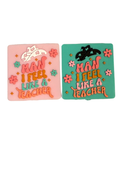 F/C44- (1)PC 1" Choose Your Color- Pink/Teal Man I feel like a TEACHER W/Cowboy Hat/Flowers Focal Bead for DIY Keychains, Wristlets, Cup Charms, Car Charms ETC