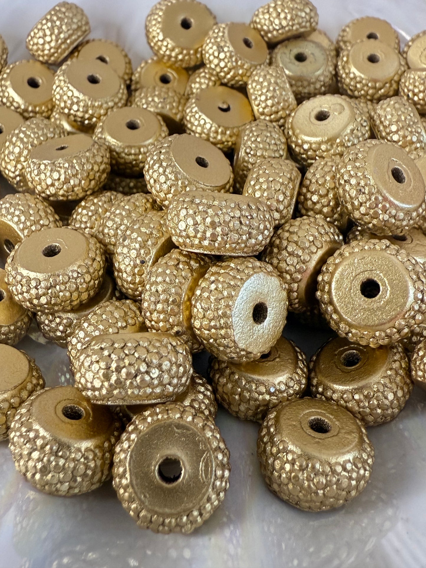 R65- (10PCS) 12mm METALLIC GOLD Round Rondelle Style Spacer Plastic/Acrylic Beads for DIY