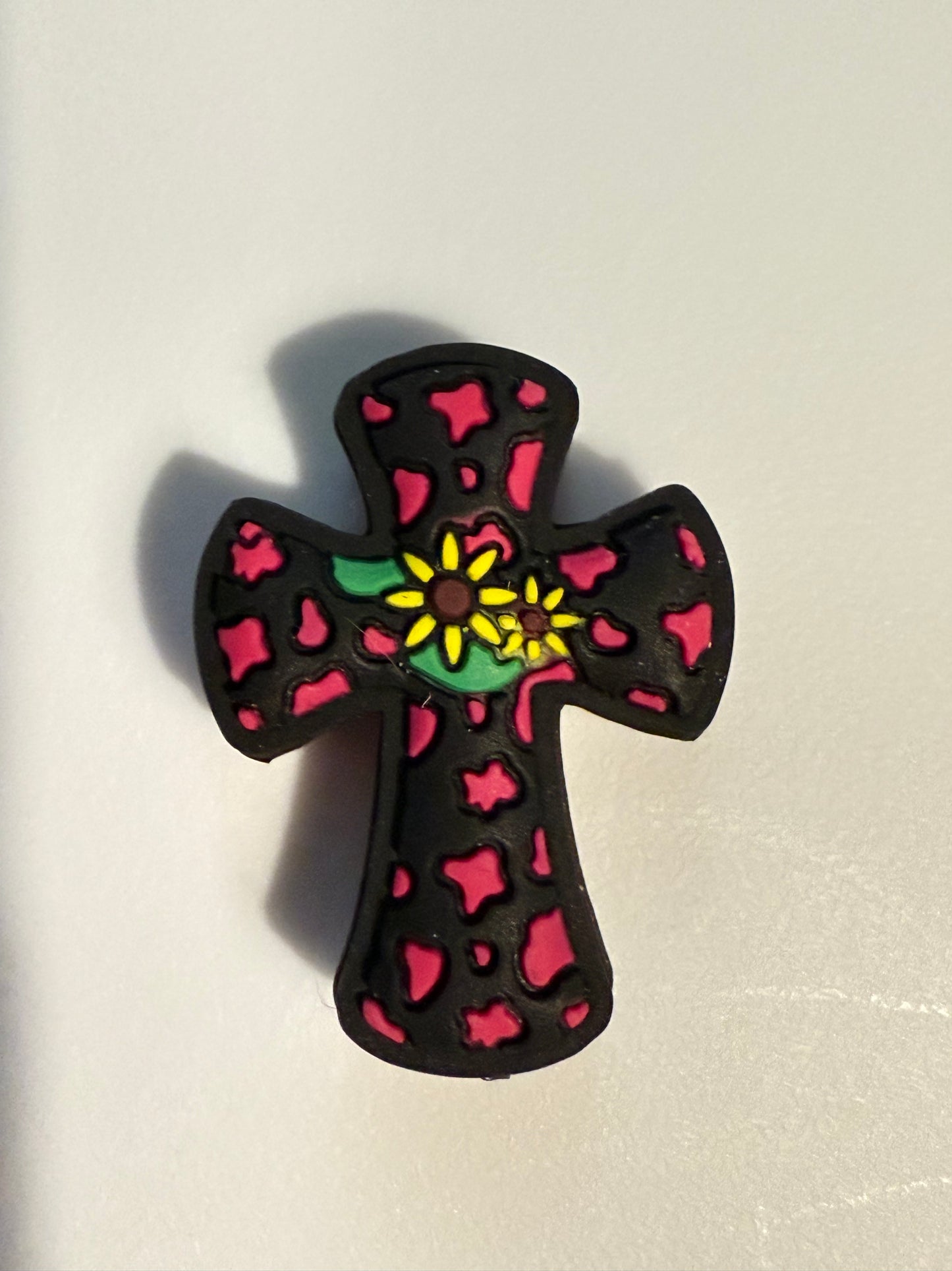 F/R15- (1)PC 1.2" Choose your color- Cross with leopard/Cow print/Sunflowers Focal Bead for DIY Keychains, Wristlets, Cup Charms, Car Charms ETC