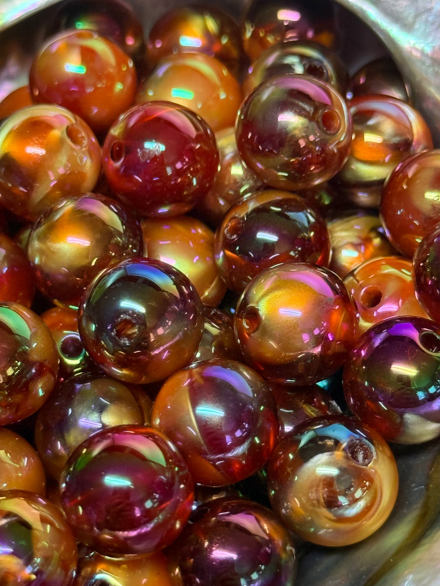 B36- (10 PCS) 13mm Copper/Gold/Fire Orange Mily Way Iridescent Galaxy Glitter Acrylic Beads For DIY
