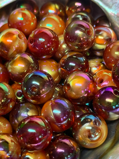 B36- (10 PCS) 13mm Copper/Gold/Fire Orange Mily Way Iridescent Galaxy Glitter Acrylic Beads For DIY