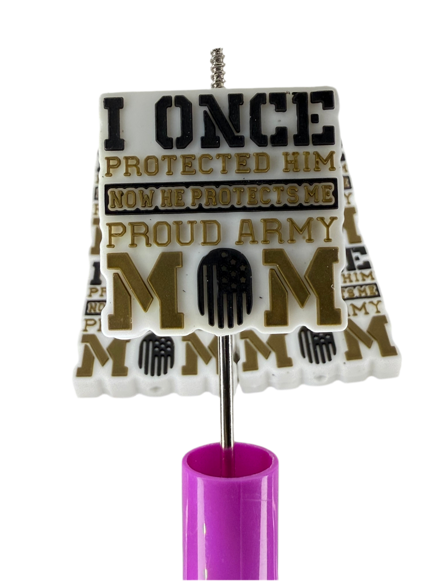 F28- (1)PC 1.1" I once protected him Now he protects me PROUD ARMY MOM Focal Bead for DIY Keychains, Wristlets, Cup Charms, Car Charms ETC