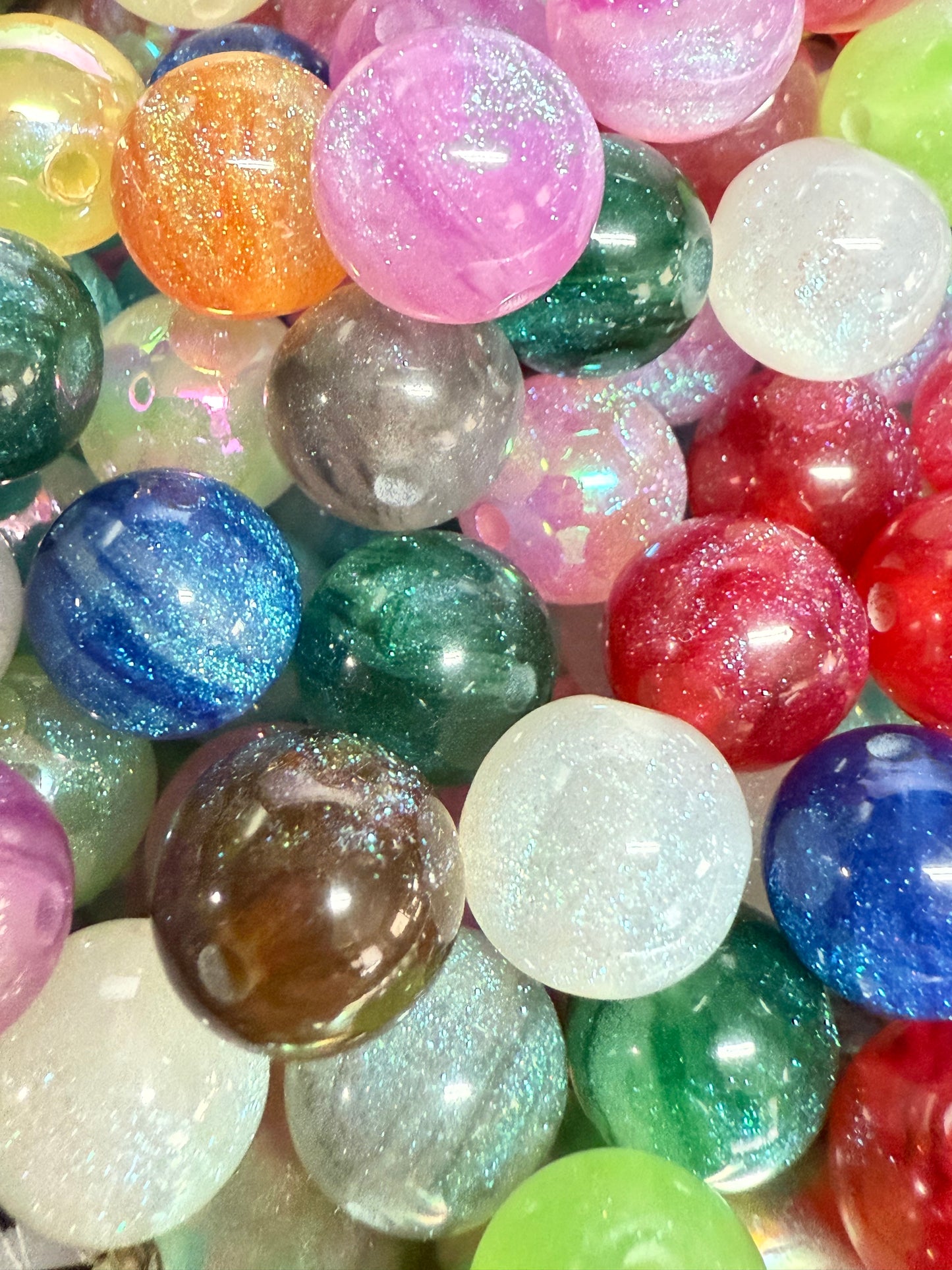 SB8- (10PCS) 12mm UVAB Round Shaped Multicolor Rainbow Galaxy Glitter Mix Acrylic Beads for DIY