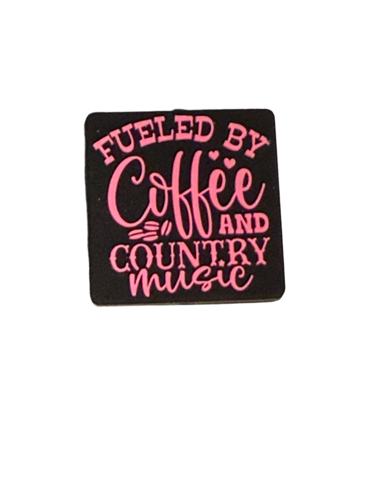F/COF1 (1)PC 1.1" Fueled By Coffee and Country Music Focal Bead for DIY Keychains, Wristlets, Cup Charms, Car Charms ETC