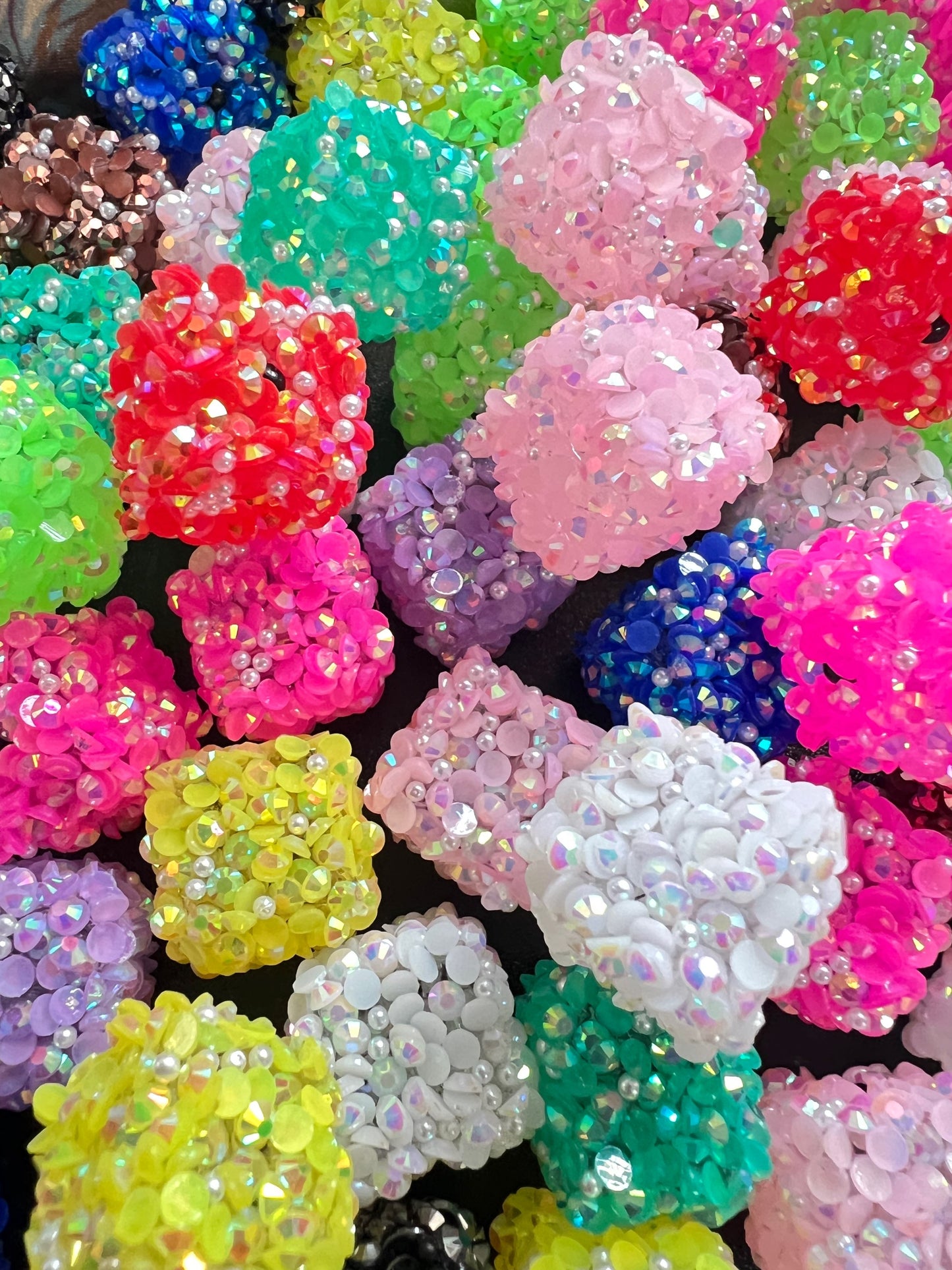 10 PCS- 18mm BRIGHT Mixed Color Pearl & Rhinestone Charm Sugar Coated Cube Beads image 0