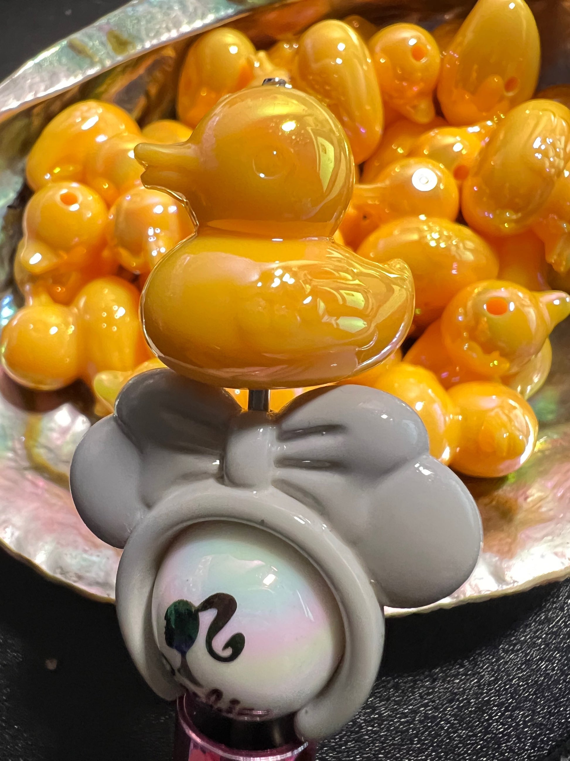 5 PCS- 22mm 3D Yellow Ducky UVAB Aura Coated Acrylic Bead image 2