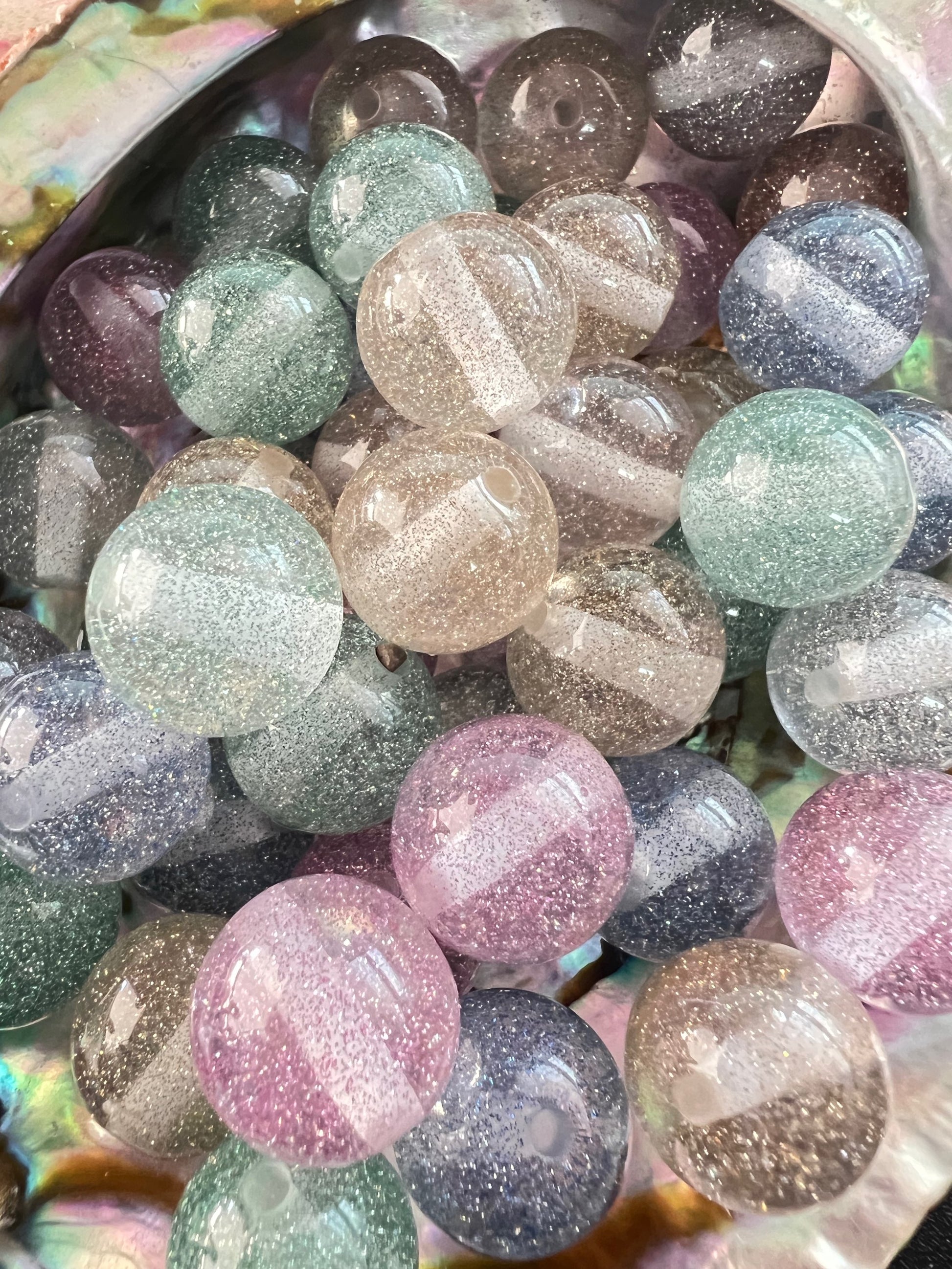 10 PCS- 15mm Multicolor Clear with Glitter inside Sparkly Acrylic Beads image 0
