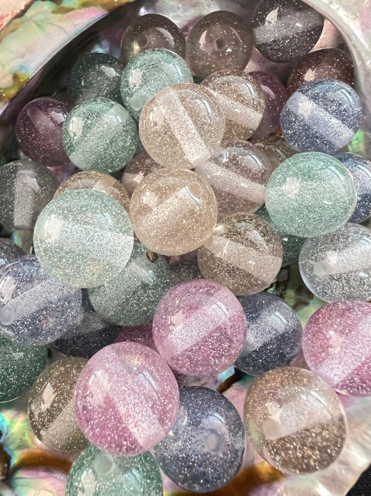 10 PCS- 15mm Multicolor Clear with Glitter inside Sparkly Acrylic Beads image 0