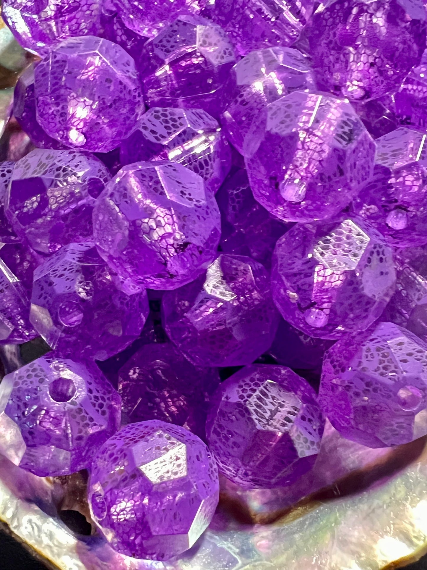 10 PCS - 15mm Matte Purple Beautiful LACE Pattern on Purple Diamond Cut Beads image 1