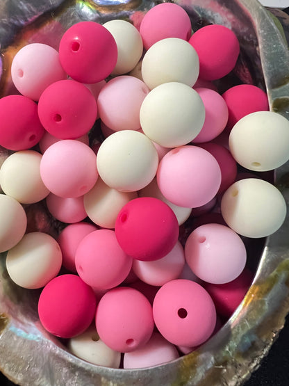 10 PCS- 15mm PASTEL Pinks/Cream MIX Silicone Touch Round Mixed Beads image 0