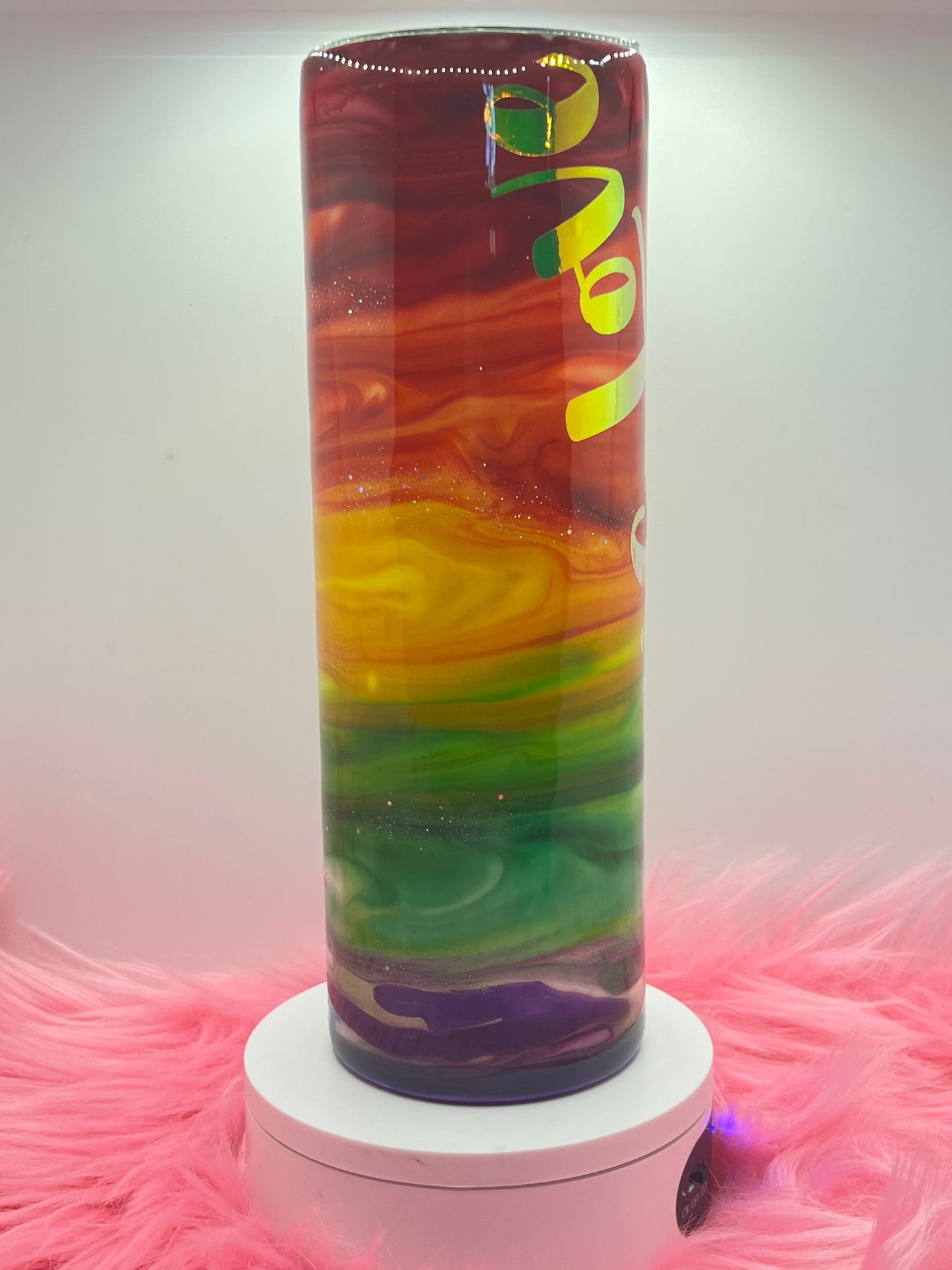 (1)- RTS 30oz Straight Love is Love RAINBOW ink/glitter Epoxy Tumbler image 1