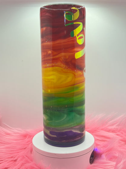 (1)- RTS 30oz Straight Love is Love RAINBOW ink/glitter Epoxy Tumbler image 1