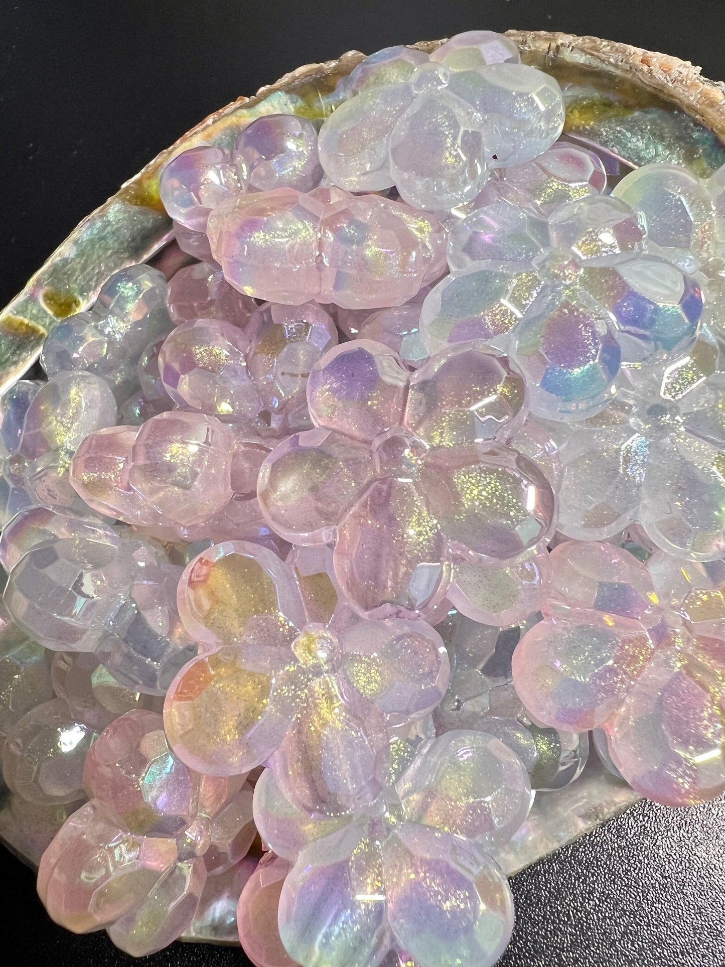 5PCS- 25mm 3D Flower UVAB Iridescent Pastel Colored Galaxy Acrylic Beads image 1