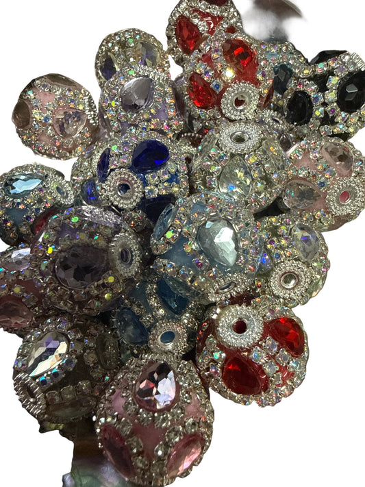 R162- (5PCS) 19mm Fancy Round Mixed AB Colors Gems/Rhinestone Beads for DIY
