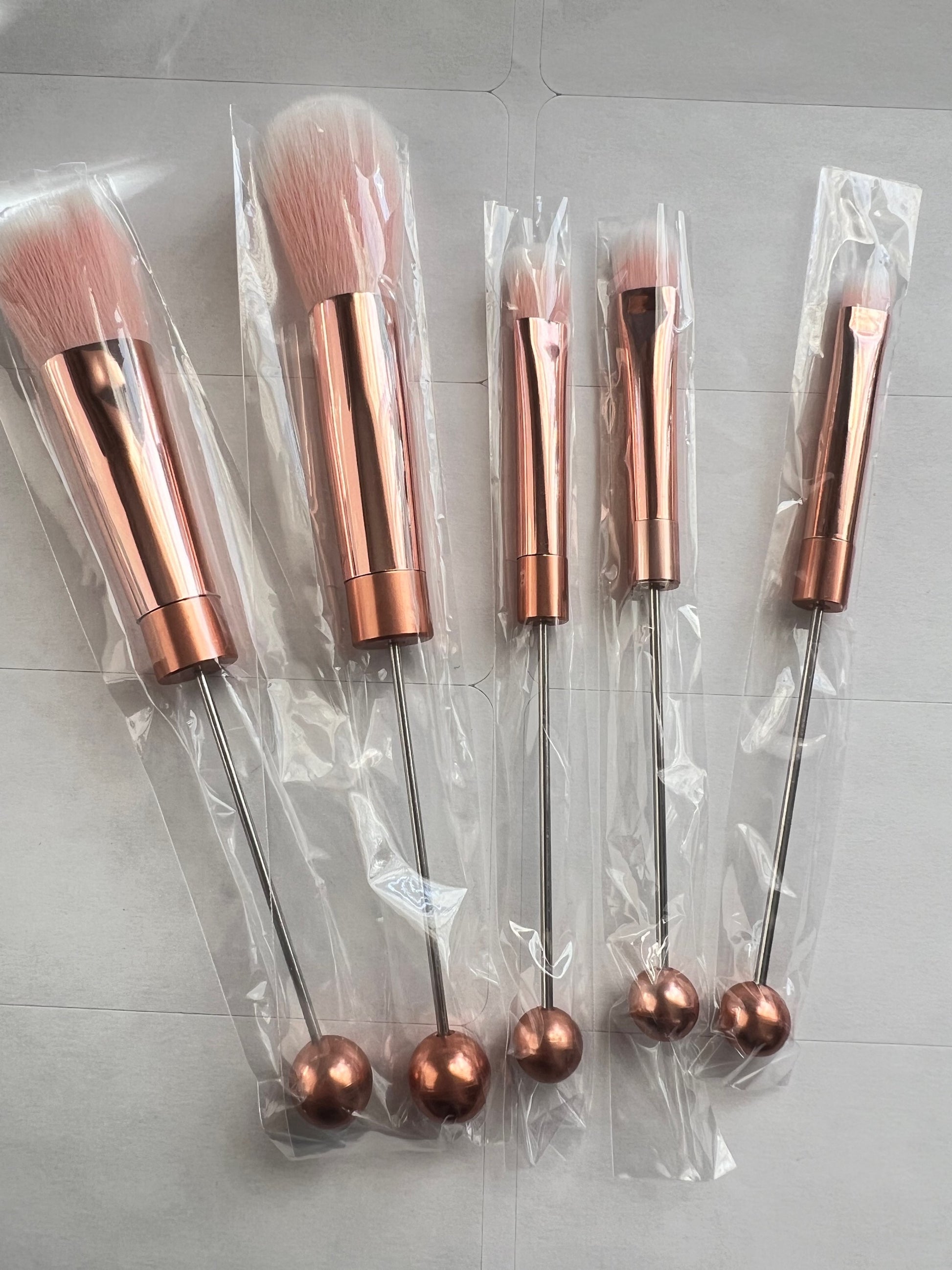 5Pcs/Set Rose Gold Beadable Makeup Brush Set Blank, DIY Craft, Beadable Blank image 0