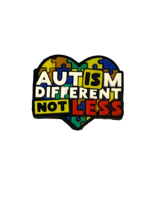 F/DX 5- (1)PC 1.2" Rainbow Puzzle Piece Heart Autism IS Different NOT less Focal Bead for DIY Keychains, Wristlets, Cup Charms, Car Charms ETC