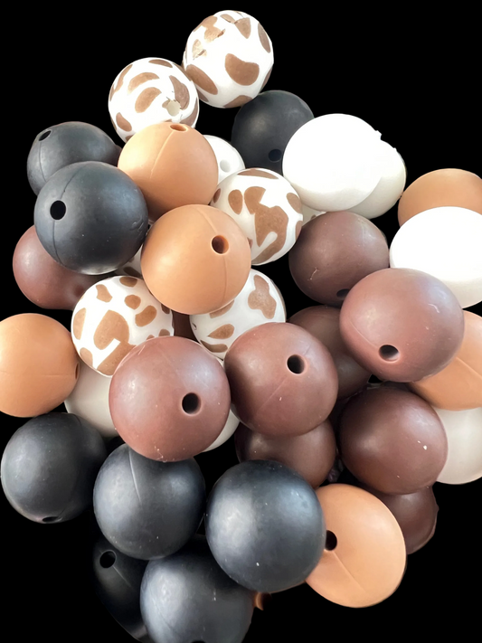 SILB5- (10PCS) 15mm Round Cow & Multicolored mix of SILICONE beads for DIY