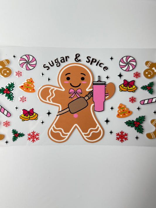 C35- Sugar & Spice with Trendy Gingerbread Girl, and Christmas accents 16OZ UV DTF Transfer Wrap/Sticker for Cup/Tumbler