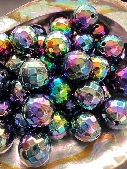 5 PCS- 15mm Potomac Faceted Disco Ball Black ABUV Coated Rainbow Beads image 1