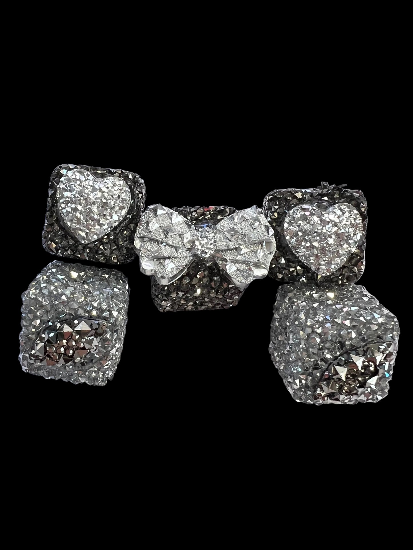 5 PCS- 16mm  HEARTS/DIAMONDS/BOW Rhinestone Charm Sugar Coated  Focal Beads image 1