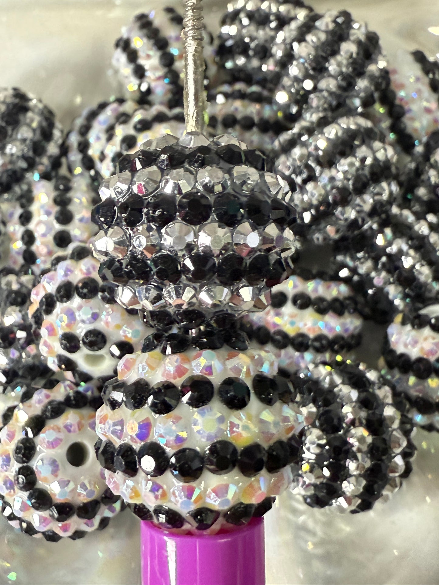 R17- BLK/WHT AB and Silver/BLK (10PCS) 20mm Striped Solid and AB Jelly Bubblegum Acrylic RHINESTONE Beads for DIY