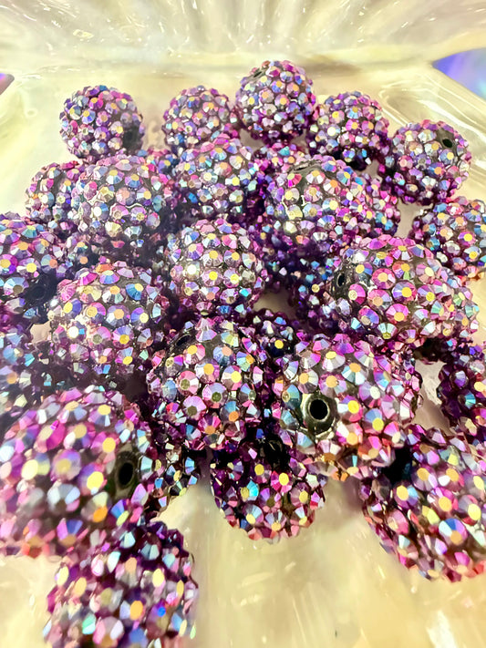 R16- (5PCS) 18mm Eggplant Purple AB  Bubblegum Acrylic AB RHINESTONE Beads for DIY