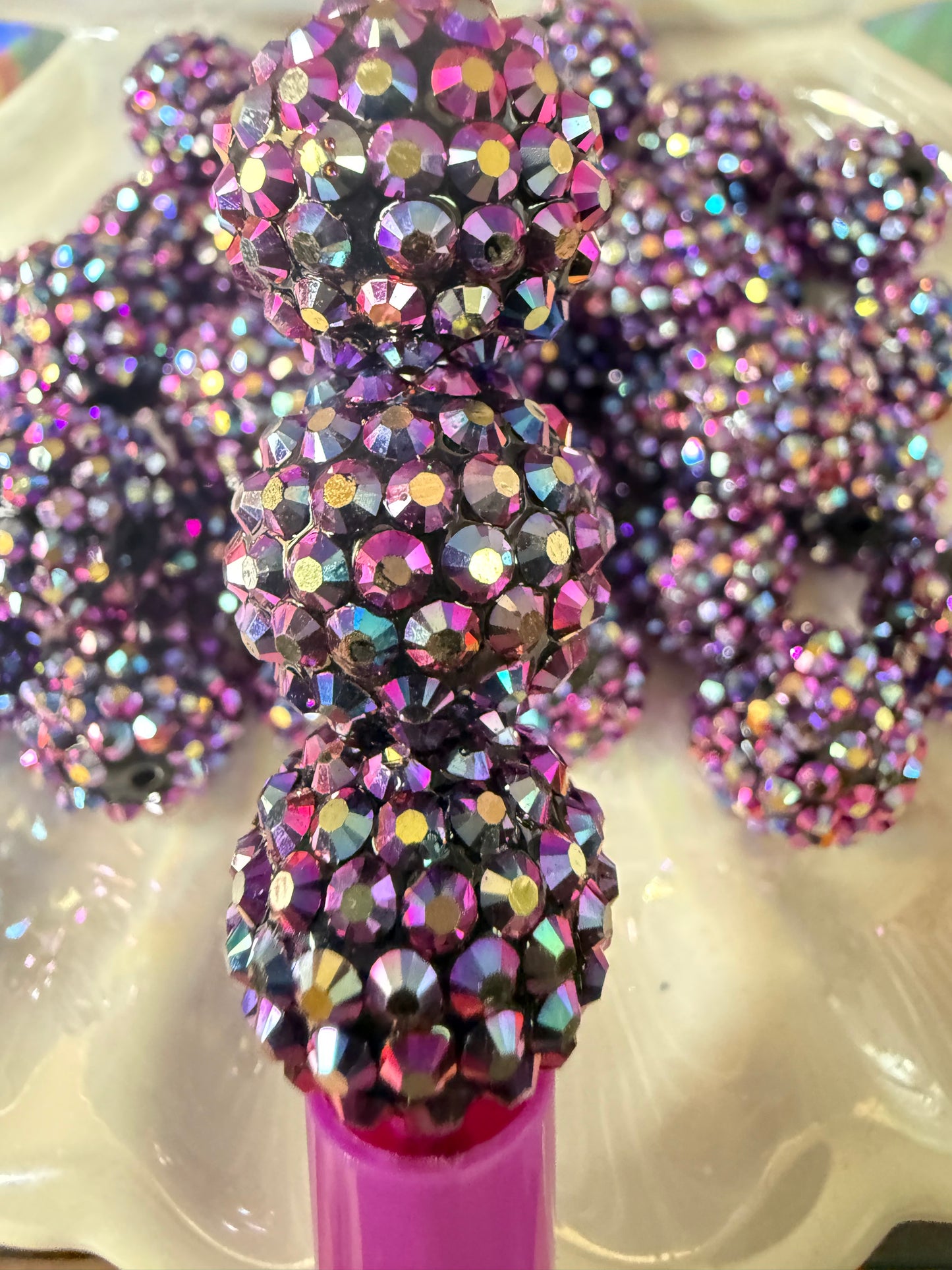 R16- (5PCS) 18mm Eggplant Purple AB  Bubblegum Acrylic AB RHINESTONE Beads for DIY
