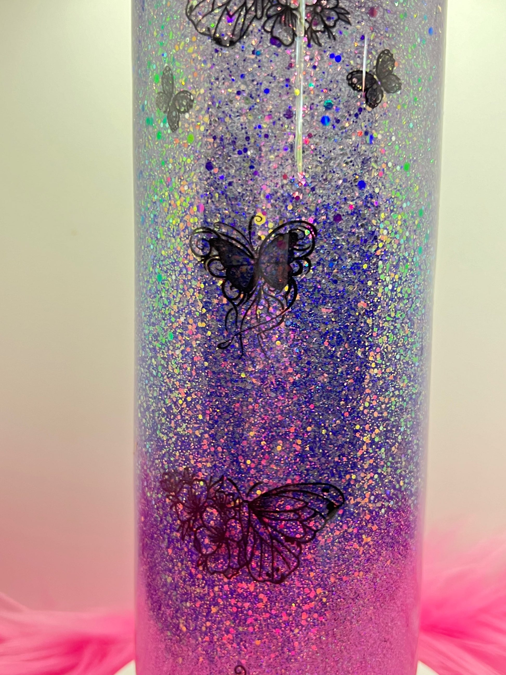 (1)- RTS 30oz Straight BUTTERFLY purple/pink/silver glitter Epoxy Tumbler image 3