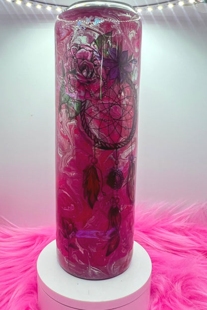 (1)- RTS 30oz Straight Dreamcatcher Rose Pinks/Silver ink/glitter Epoxy Tumbler image 0