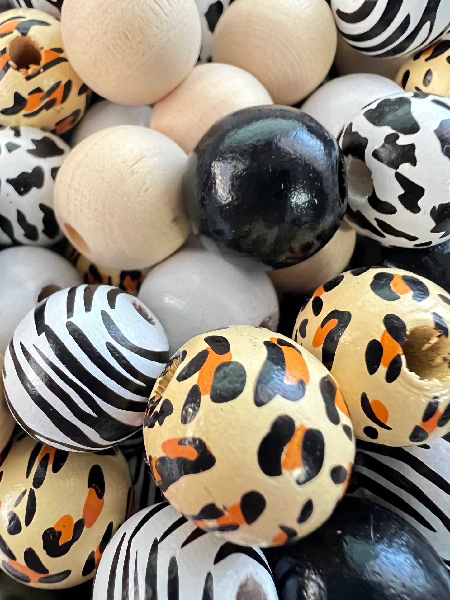10 PCS-  16mm Multicolored Leopard/Zebra/Cow/Black/White Round Wooden Beads image 1