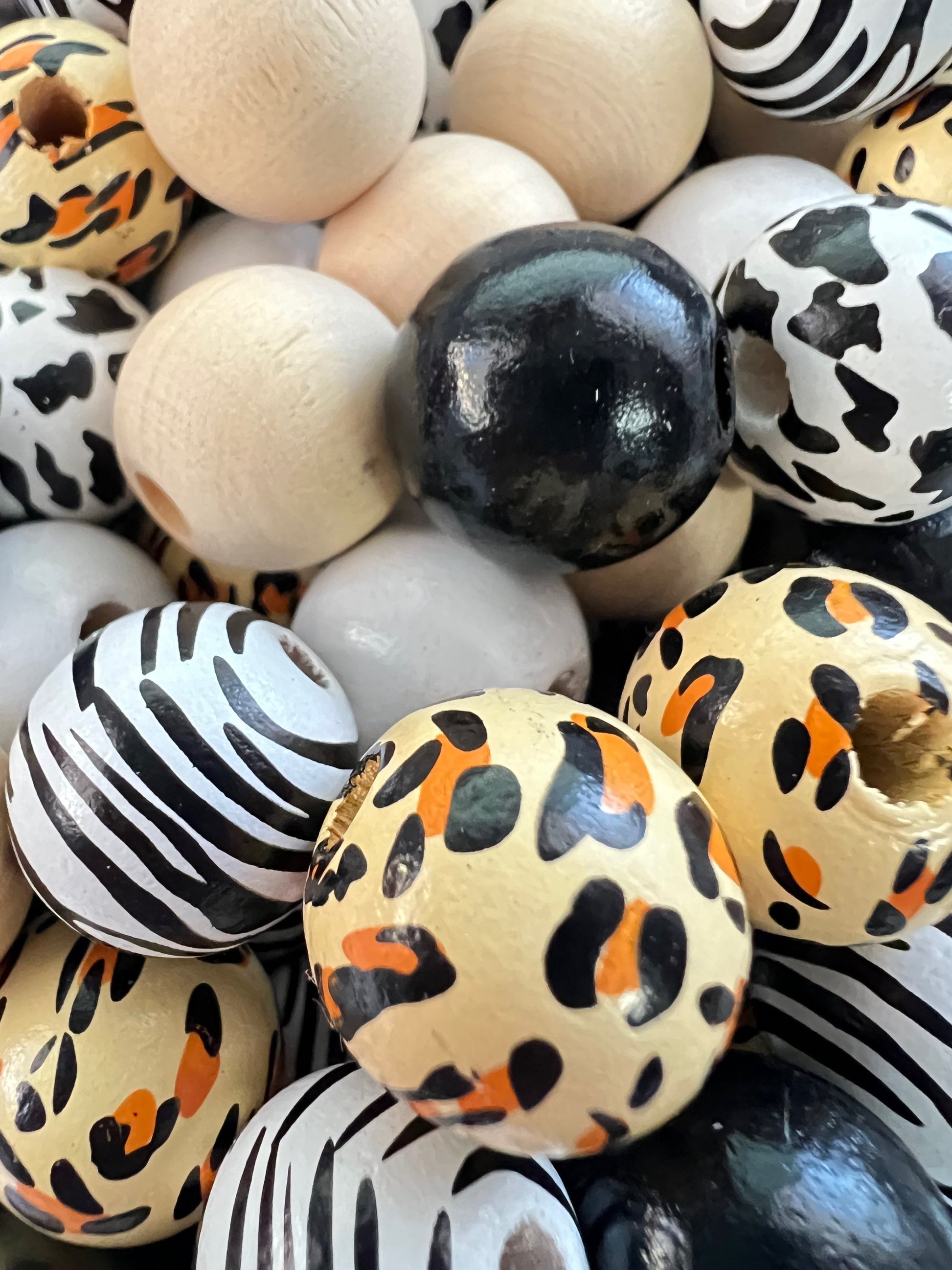 10 PCS-  16mm Multicolored Leopard/Zebra/Cow/Black/White Round Wooden Beads image 1