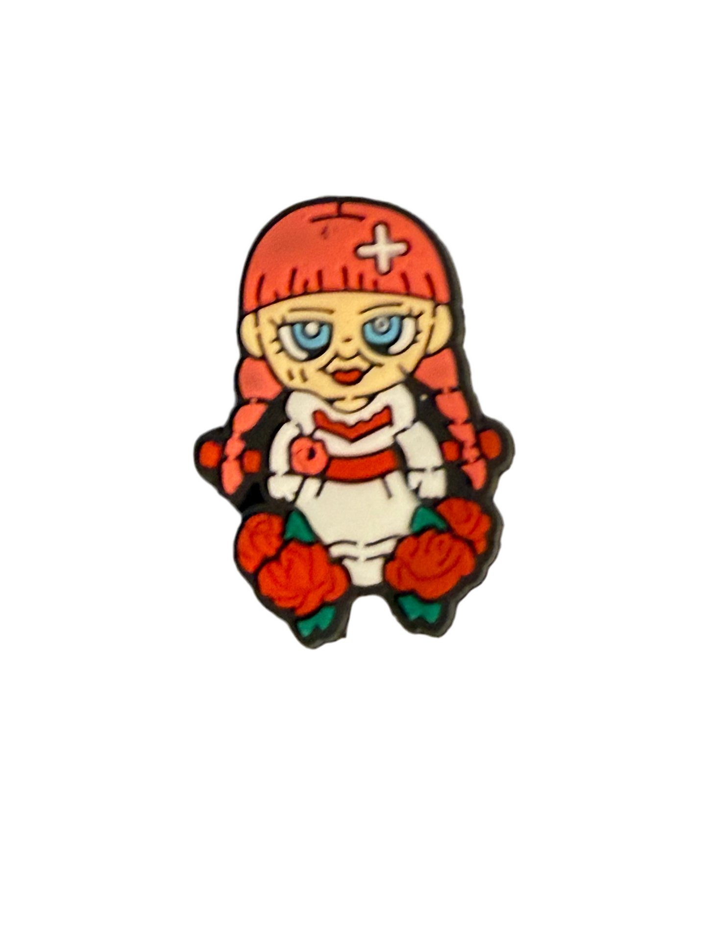 F/HAL21 (1)PC 1.2" Scary Anna Doll W/Roses Focal Bead for DIY Keychains, Wristlets, Cup Charms, Car Charms ETC