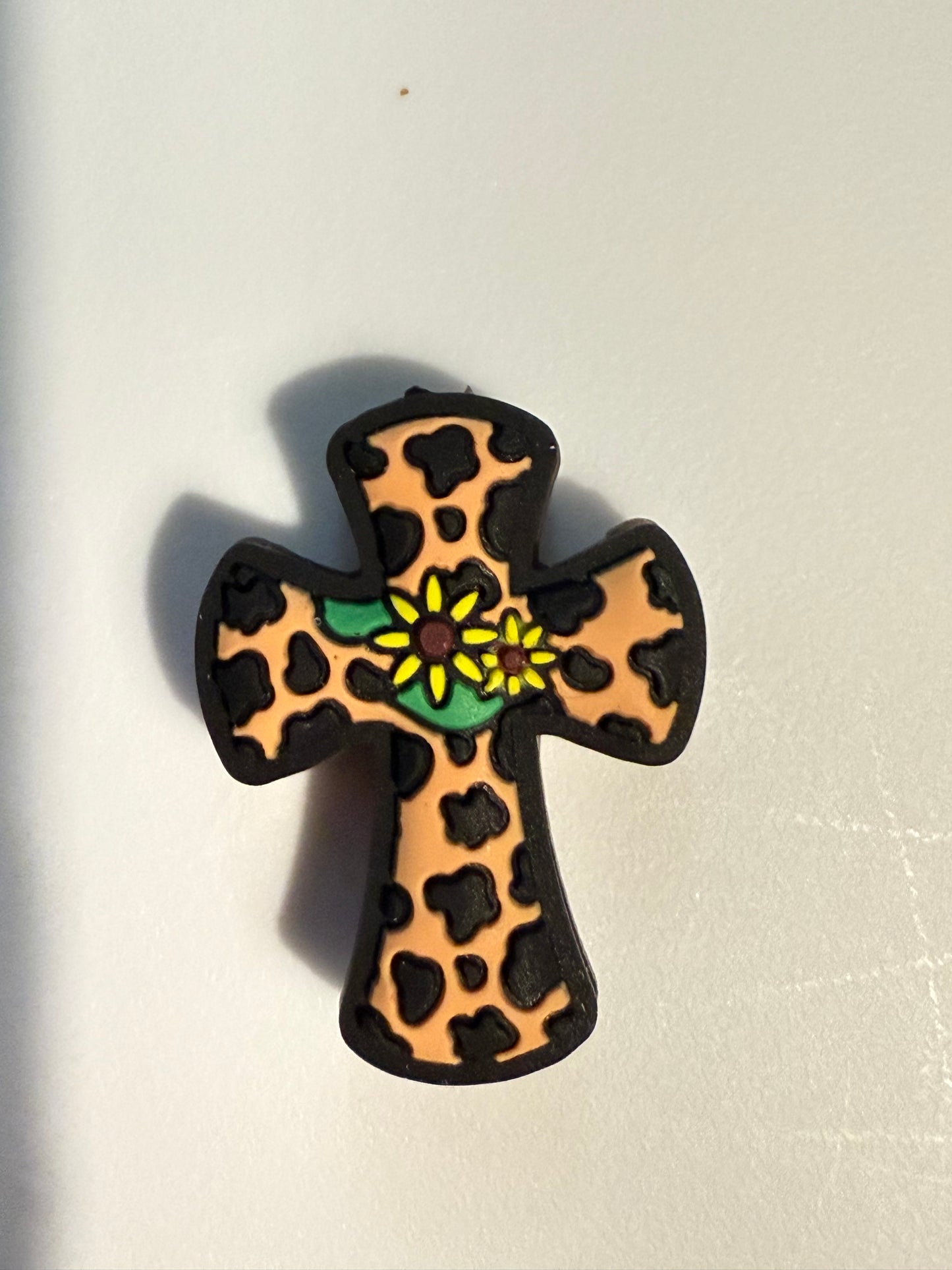 F/R15- (1)PC 1.2" Choose your color- Cross with leopard/Cow print/Sunflowers Focal Bead for DIY Keychains, Wristlets, Cup Charms, Car Charms ETC