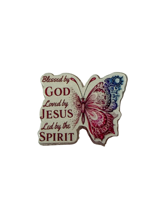 F/ACR16- (1)PC 1" Blessed by God Loved by Jesus Led by the Spirit Butterfly Acrylic Focal Bead for DIY Pens, Keychains, Wristlets, Cup Charms, Car Charms ETC