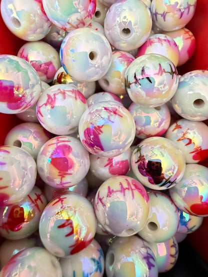 B3- (10PCS) 16mm White UVAB w/Multicolor Heart rate Bubblegum Mixed Acrylic Beads for DIY