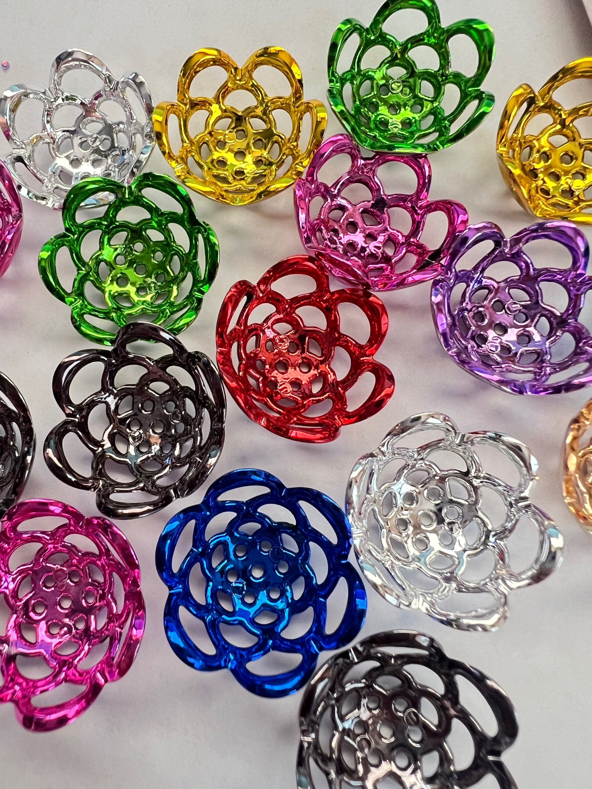 20 PCS-20mm Plastic Multi-Colored Flower Pattern Bead Caps image 0