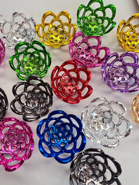 20 PCS-20mm Plastic Multi-Colored Flower Pattern Bead Caps image 0