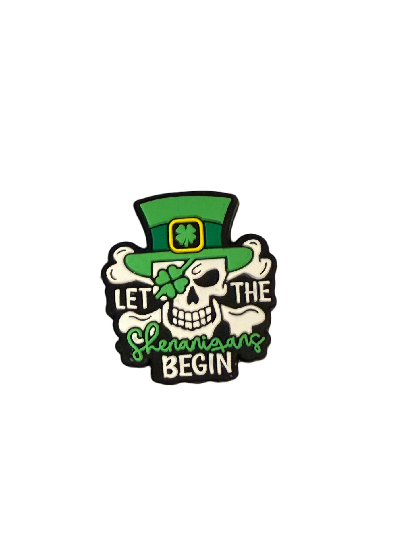 F/S15- (1)PC 1.1" Let the Shananigans begin Skeleton W/Lucky Clover Green Top Hat Focal Bead for DIY Keychains, Wristlets, Cup Charms, Car Charms ETC