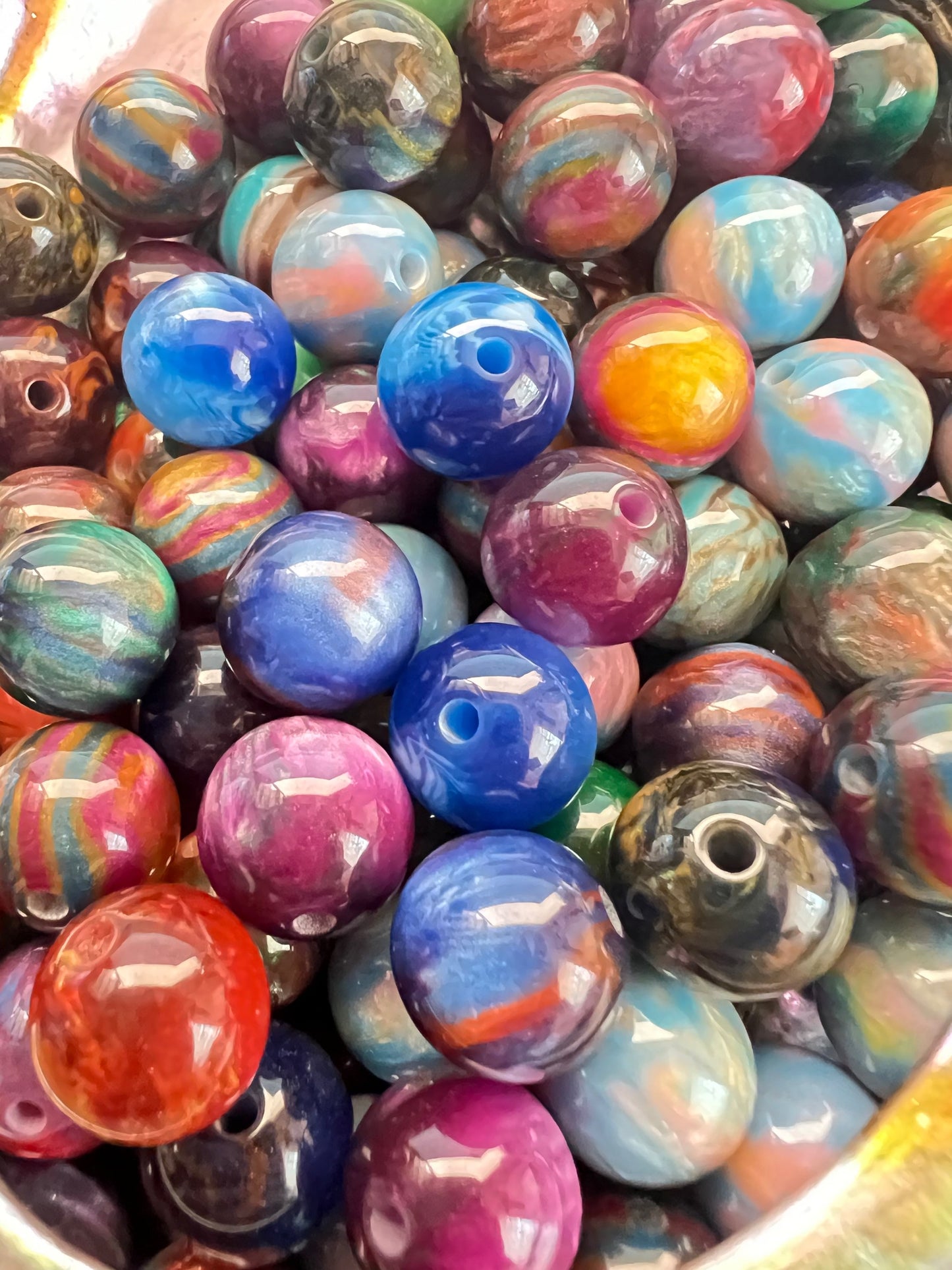 10 PCS -12mm STUNNING Cateye Mixed Colors Galaxy Rainbow Shimmer Beads image 4