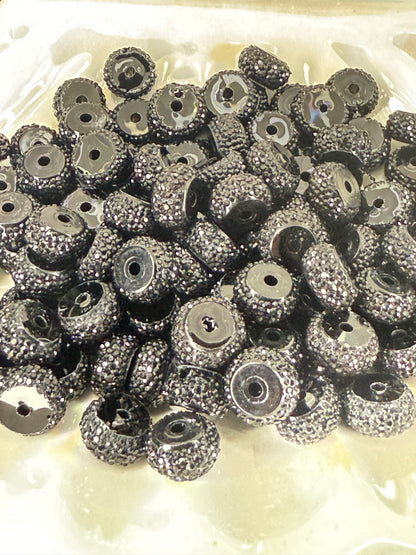 R63- (10PCS) 12mm BLACK Round Rondelle Style Spacer Plastic/Acrylic Beads for DIY