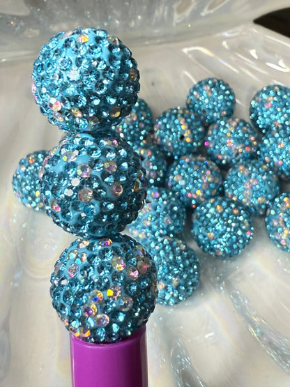 R36- (10PCS) 16mm Sky Blue AB Pave-rhinestones with Polymer Clay Core Beads for DIY