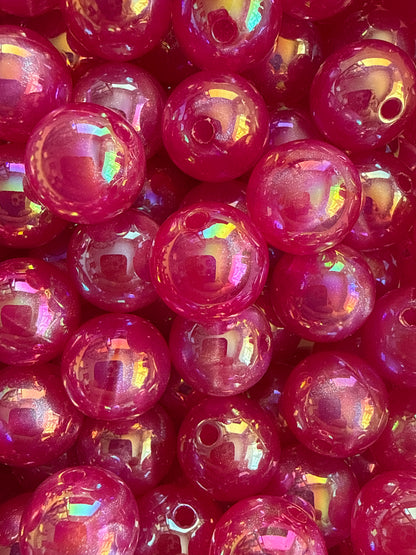 GGB12- (10PCS) 15mm STUNNING FUSCHIA PINK GLOW Rainbow UVAB Galaxy Shimmer Iridescent Acrylic Beads for DIY