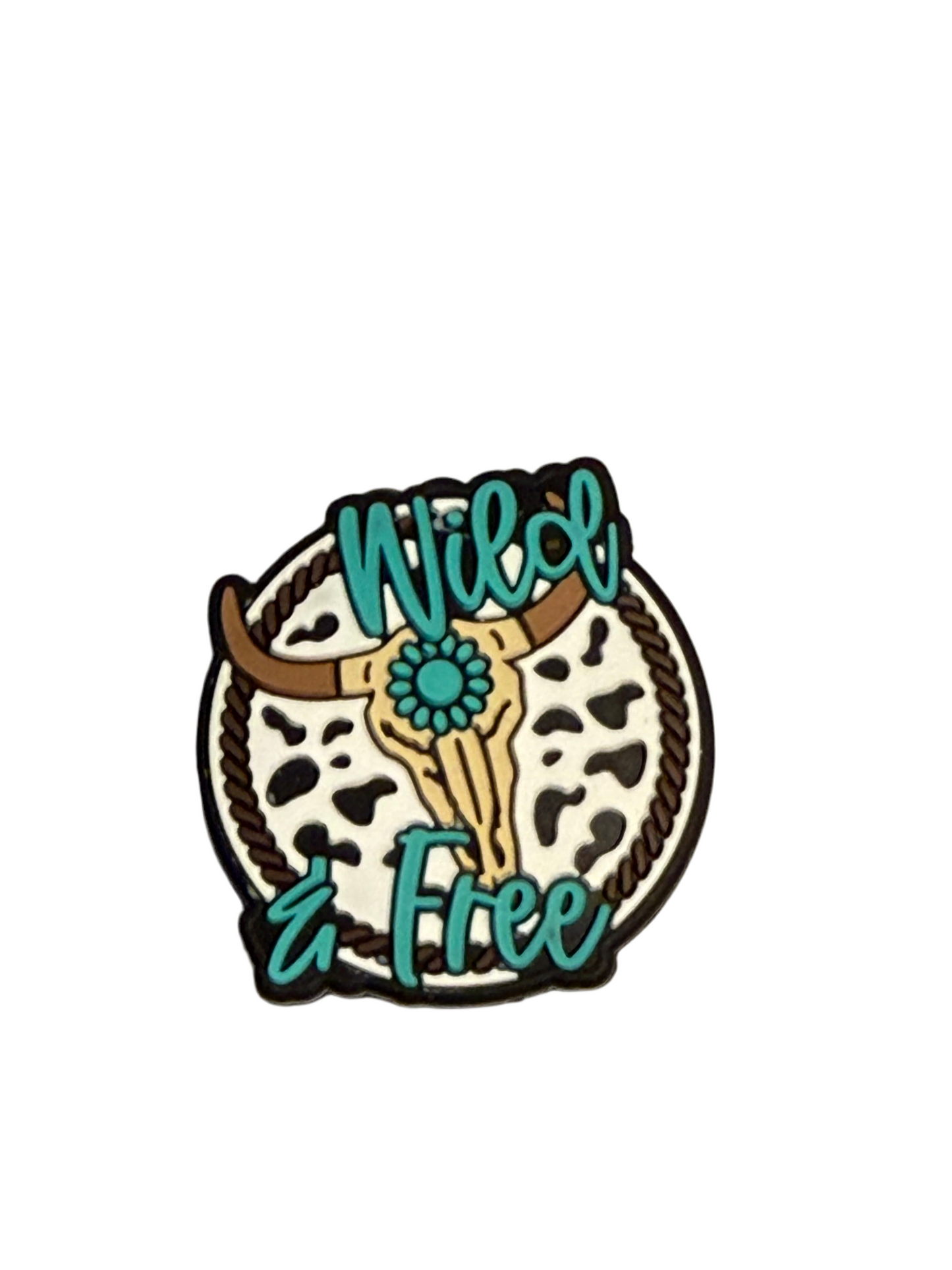 F/C3- (1)PC 1.1" Round Wild & Free W/Bull Skull/Turquoise Conch Focal Bead for DIY Keychains, Wristlets, Cup Charms, Car Charms ETC