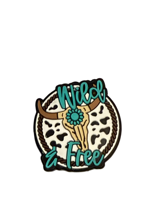 F/C3- (1)PC 1.1" Round Wild & Free W/Bull Skull/Turquoise Conch Focal Bead for DIY Keychains, Wristlets, Cup Charms, Car Charms ETC