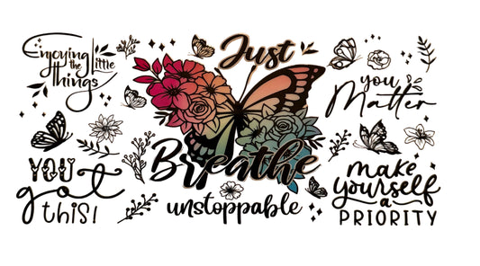 C261- (1PC) 16OZ JUST BREATHE UV DTF Transfer Wrap/Sticker for Cup/Tumbler